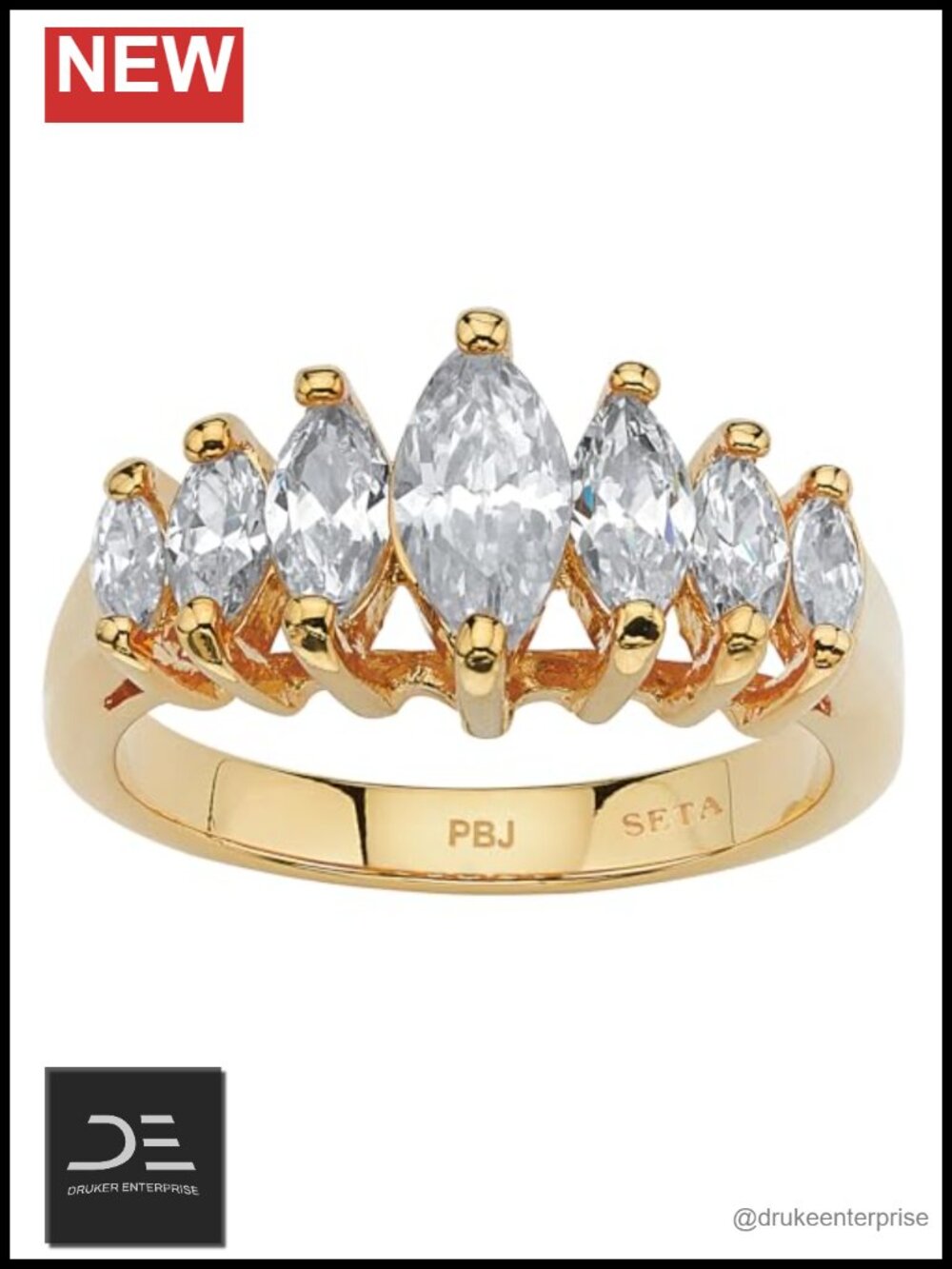 18K Yellow Gold Plated Marquise Cubic Zirconia Anniversary Ring